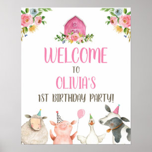 Affiche Fête d'anniversaire Fille Animaux de la ferme Gran