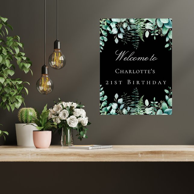 Affiche Fête d'anniversaire forêt d'eucalyptus noirs bienv (Créateur téléchargé)