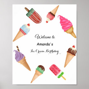 Affiche Fête d'anniversaire glace à l'eau aquarelle