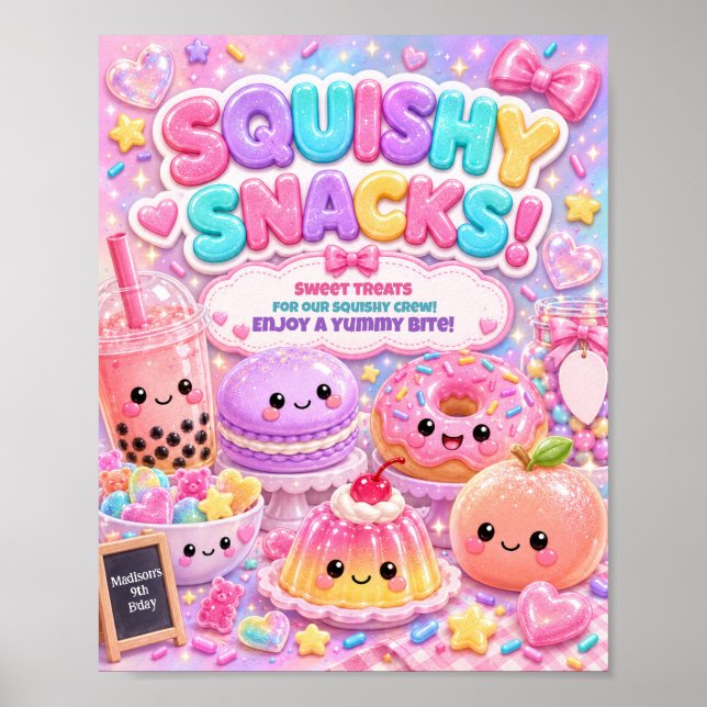Affiche Fête d'anniversaire Glitter Rainbow Squishy Snacks (Devant)