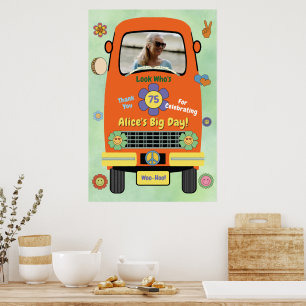 Affiche Fête d'anniversaire groovy hippie étape importante