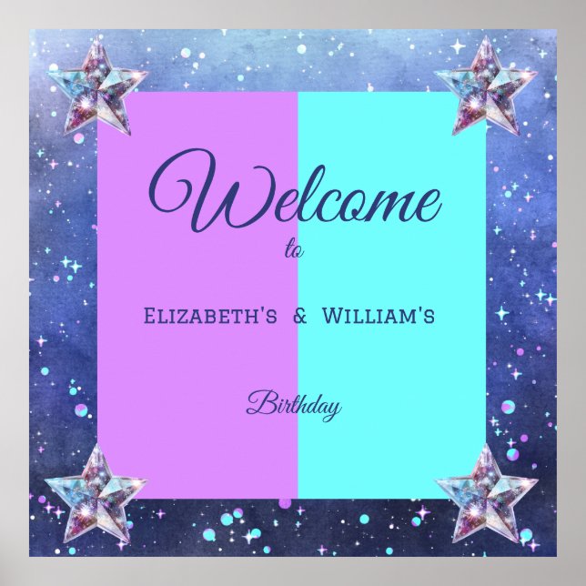 Affiche Fête d'anniversaire jumelle dans l'espace (Devant)