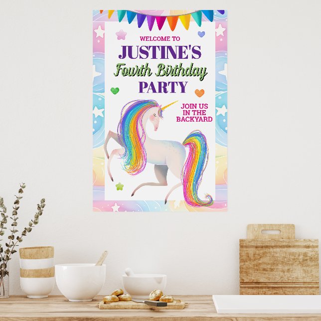 Affiche Fête d'anniversaire Licorne Magique pour tout âge (Cuisine)