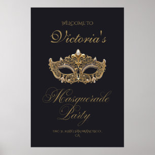 Affiche Fête d'anniversaire Mascarade Or Noir
