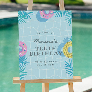 Affiche Fête d'anniversaire Moderne de Piscine d'Été