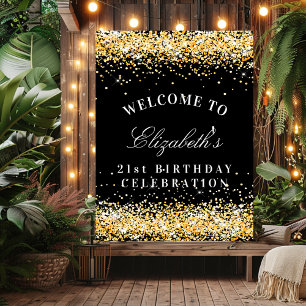 Affiche Fête d'anniversaire noir paillettes scintillantes 