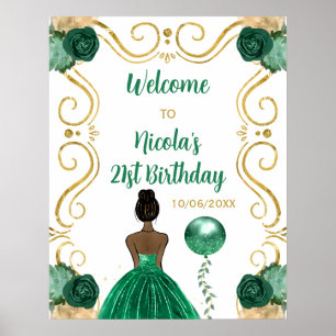 Affiche Fête d'anniversaire Peau foncée Princesse Green We