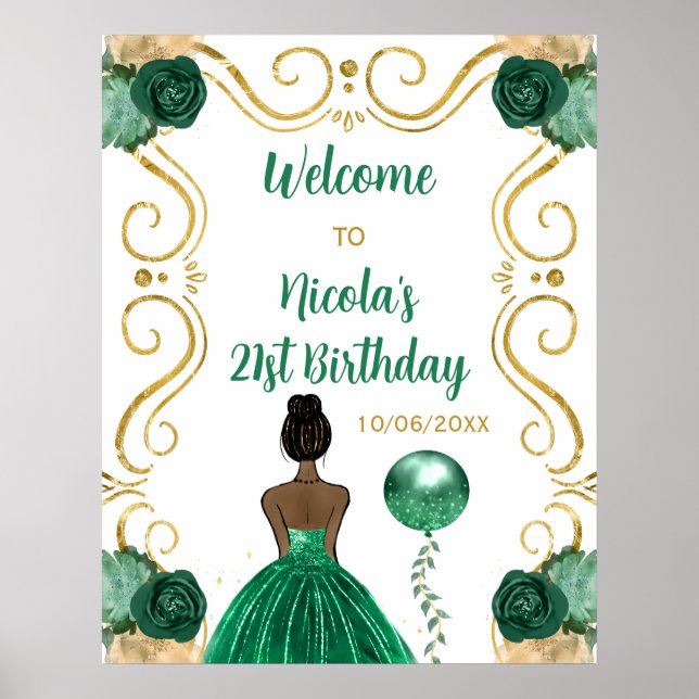 Affiche Fête d'anniversaire Peau foncée Princesse Green We (Devant)