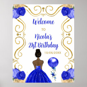Affiche Fête d'anniversaire Peau noire Princesse Bleue Bie