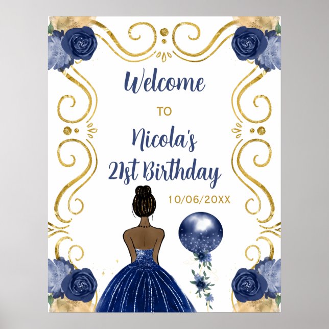 Affiche Fête d'anniversaire Peau noire Princesse Marine Bi (Devant)