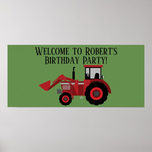 Affiche Fête d'anniversaire personnalisée du tracteur roug (Devant)