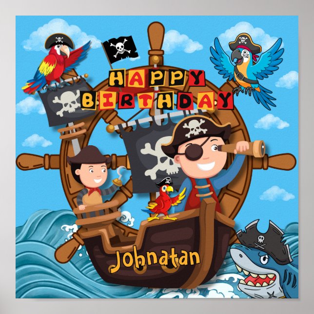Affiche Fête d'anniversaire pirate pour les enfants (Devant)