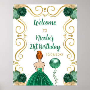 Affiche Fête d'anniversaire Princesse aux Cheveux Rouges B