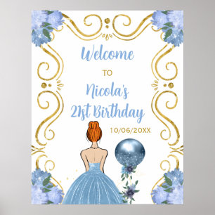 Affiche Fête d'anniversaire Princesse aux cheveux roux Ble