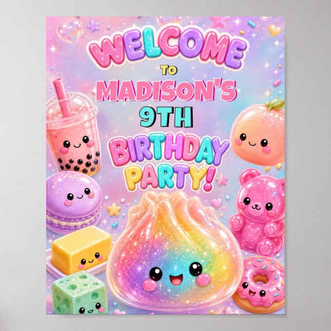 Affiche Fête d'anniversaire Rainbow Glitter Dumpling Squis (Devant)