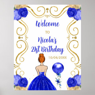 Affiche Fête d'anniversaire Red Hair Princess Blue Welcome
