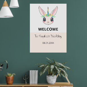 Affiche Fête d'anniversaire rose mignonne licorne personna