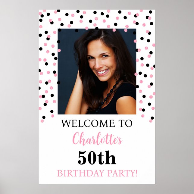 Affiche Fête d'anniversaire rose noir Personnalisé 20x30 P (Devant)