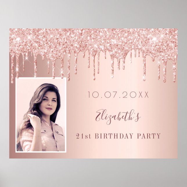 Affiche fête d'anniversaire rose or parties scintillant go (Devant)