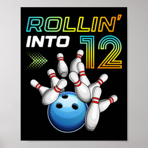 Affiche Fête d'anniversaire Rouler dans 12 Bowling Rétro 1