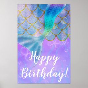 Affiche Fête d'anniversaire sirène reflets iridescents per