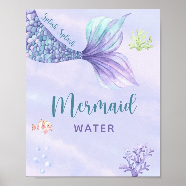 Affiche Fête d'anniversaire sous la mer Sirène Eau (Devant)