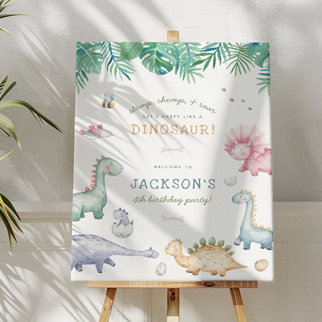 Affiche Fête d'anniversaire Stomp, Chomp & Roar Dinosaur B (Créateur téléchargé)