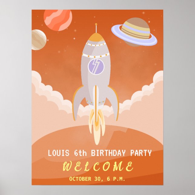 Affiche Fête d'anniversaire sur le thème du garçon astrona (Devant)