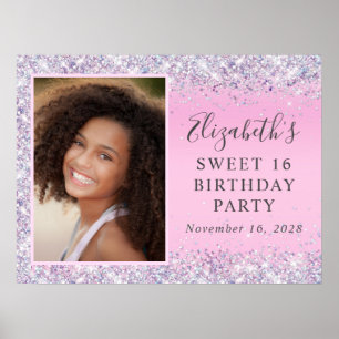 Affiche Fête d'anniversaire Sweet 16 Rose Pailleté