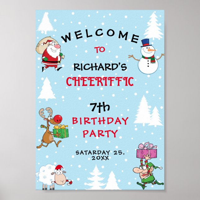Affiche Fête d'anniversaire thème Noël drôle pour enfants (Devant)