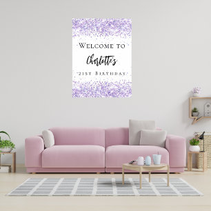 Affiche Fête d'anniversaire violet lavande blanc paillette