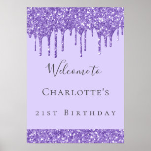 Affiche Fête d'anniversaire violet lavande paillettes nom
