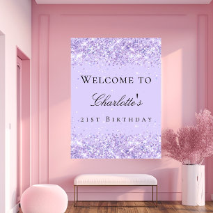 Affiche Fête d'anniversaire violet paillettes de lavande n