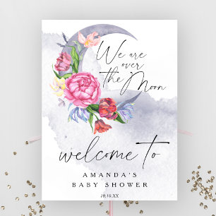 Affiche Fête de baby shower de bienvenue sur la lune Fleur