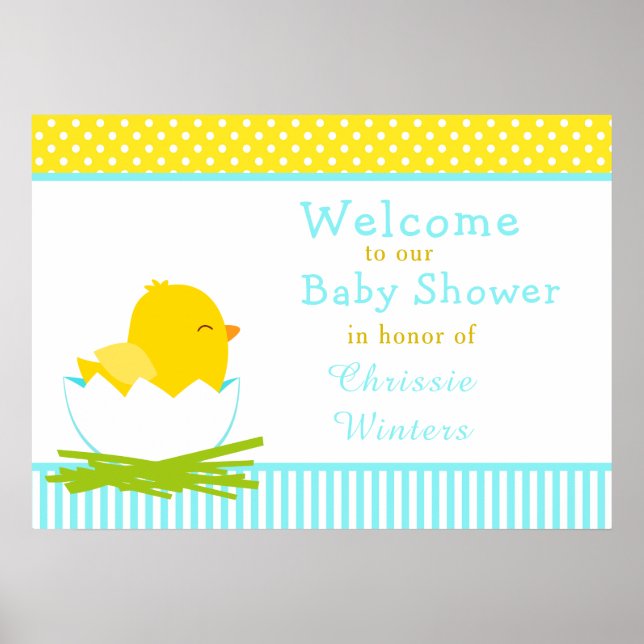 Affiche Fête de Baby Shower pour Garçon Bleu et Jaune (Devant)