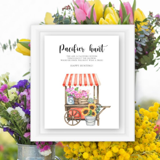 Affiche Fête de bébé avec chariot de fleurs - jeu de chass (Créateur téléchargé)