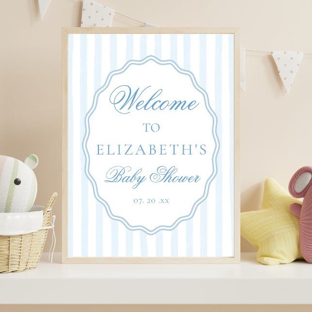Affiche Fête de bébé Classy Preppy Rayures Cadre Ondulé Cô (Créateur téléchargé)