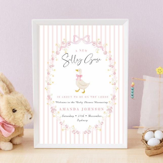 Affiche Fête de bébé Coquette Gingham Silly Goose Ruban Ro (Créateur téléchargé)