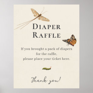 Affiche Fête de Bébé Diaper Raffle avec des Insectes Vinta