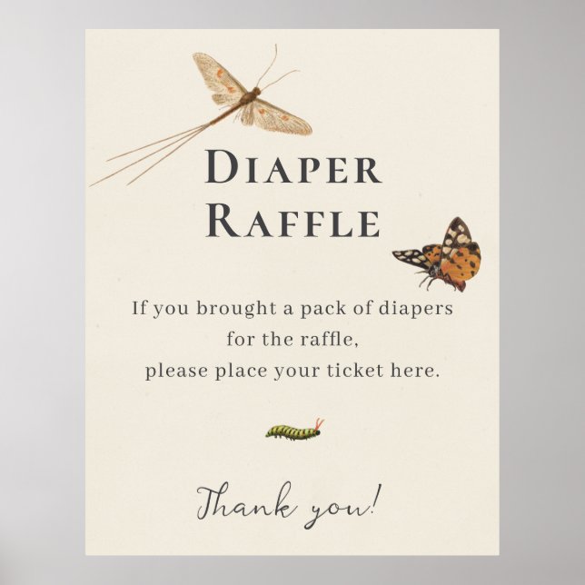 Affiche Fête de Bébé Diaper Raffle avec des Insectes Vinta (Devant)