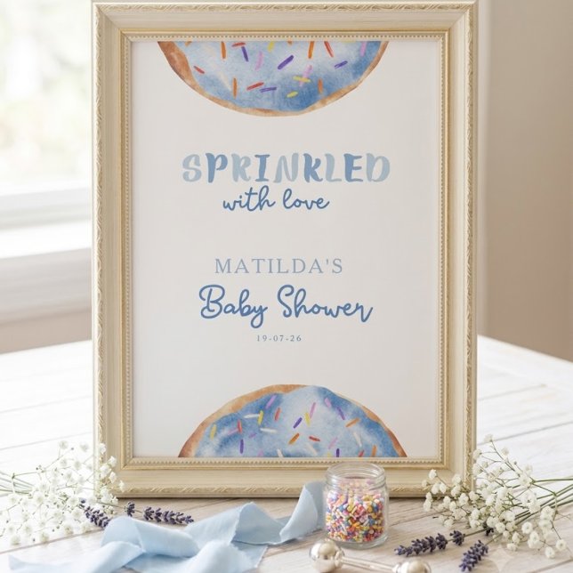 Affiche Fête de bébé en douche avec des donuts saupoudrés  (Créateur téléchargé)