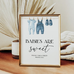 Affiche Fête de Bébé en Jean Bleu Denim 'Les Bébés Sont Mi