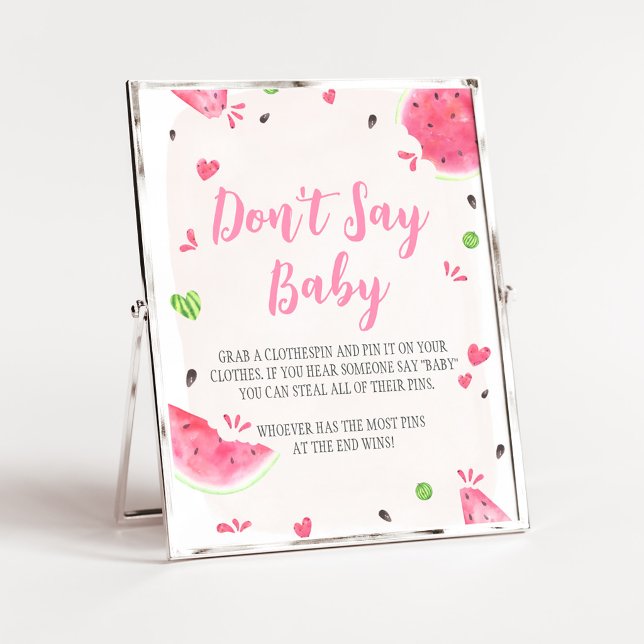 Affiche Fête de Bébé Fille au Pastèque Ne Dis Pas Bébé Pan (Sweet Little Baby Shower Don't Say Baby Sign)