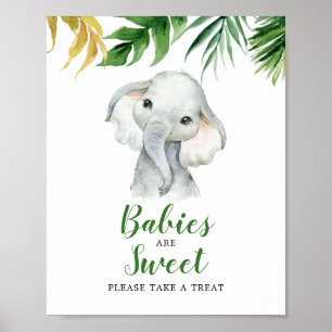 Affiche Fête de bébé garçon éléphant tropical Les bébés so