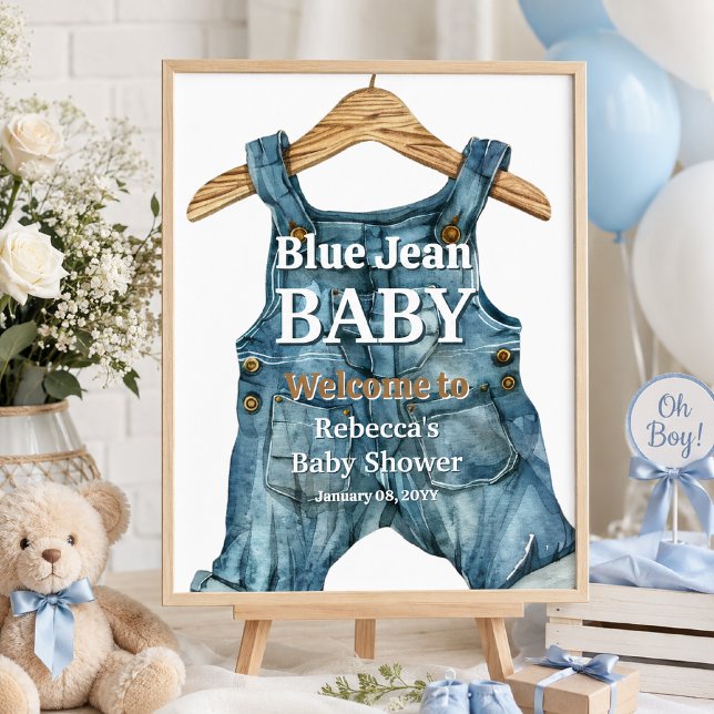 Affiche Fête de Bébé Garçon en Jean Bleu Moderne (Créateur téléchargé)