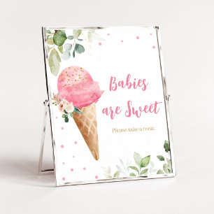 Affiche Fête de bébé glace rose Bébés sont doux panneau