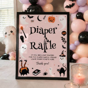 Affiche Fête de Bébé Halloween Orange Rose Loterie de Couc