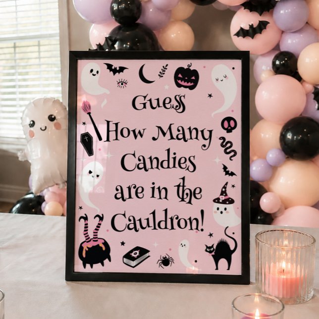 Affiche Fête de Bébé Halloween Rose Devinez Combien de Bon (Créateur téléchargé)