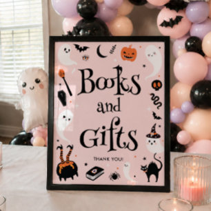 Affiche Fête de bébé Halloween rose Livres et Cadeaux pour