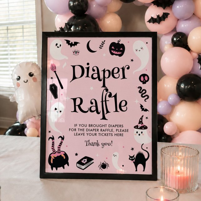 Affiche Fête de Bébé Halloween Rose Tirage au Sort de Couc (Créateur téléchargé)